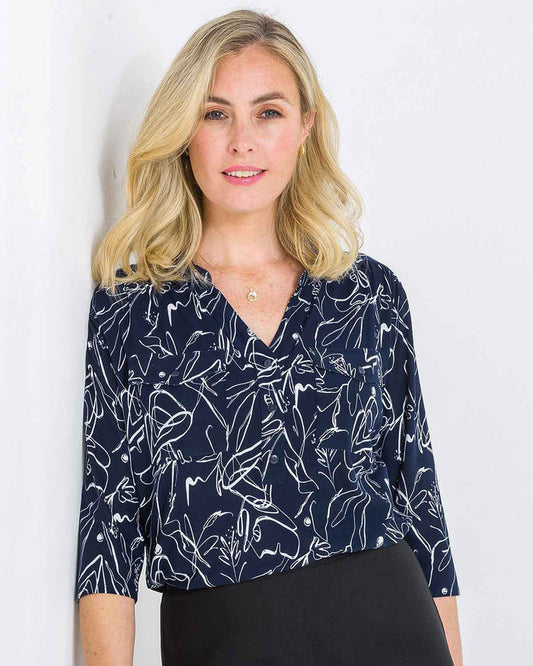 Anais Patterned Jersey 3/4 Sleeve Blouse - James Meade