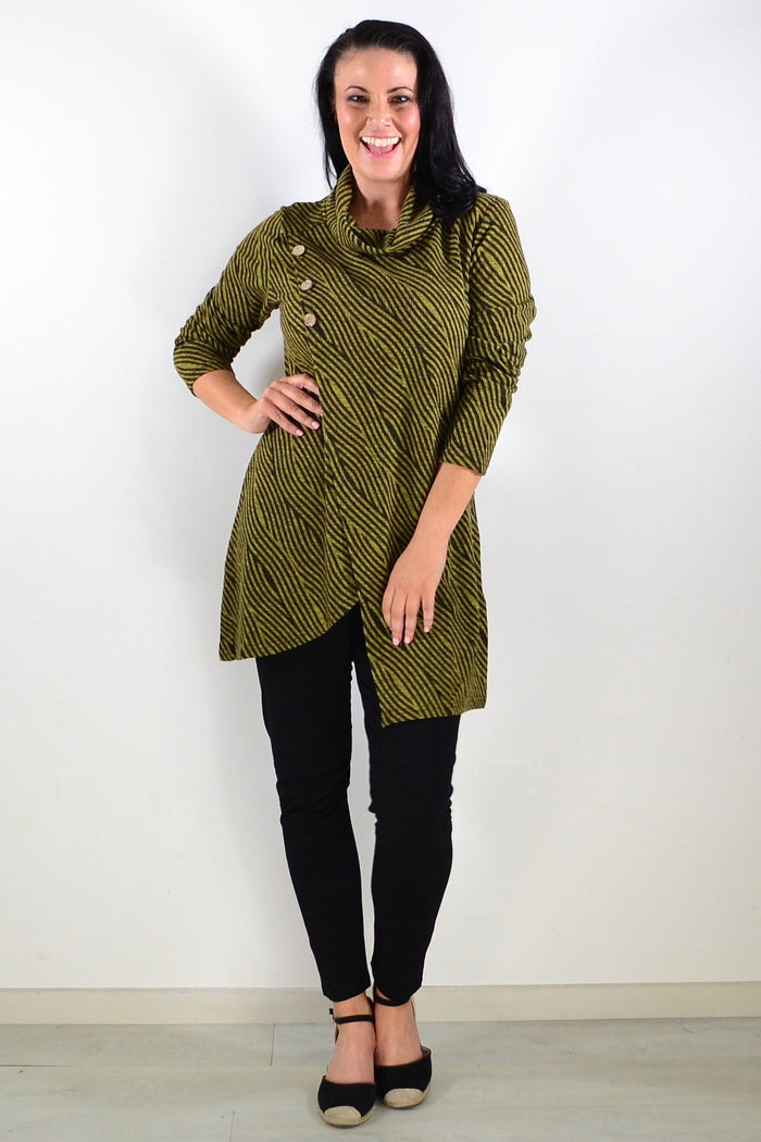 Whispers animal stripes crossover tunic top, stylish and comfortable, featuring bold animal print and relaxed fit.