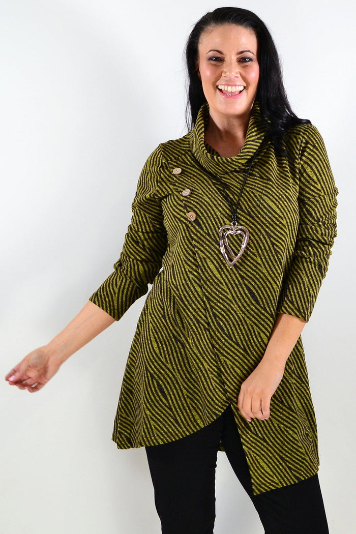 Whispers Animal Stripes Crossover Tunic Top with zebra and leopard print, stylish and comfortable for casual wear.