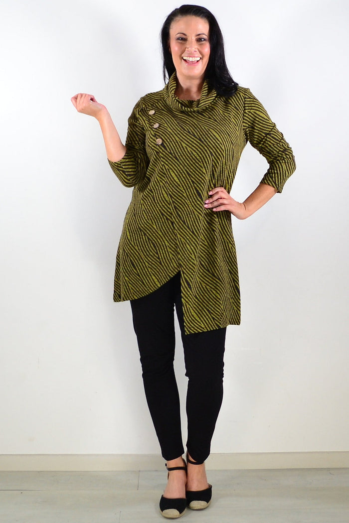 Whispers Animal Stripes Crossover Tunic Top featuring a stylish animal print and relaxed fit, perfect for casual wear.