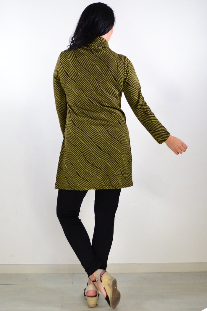 Whispers Animal Stripes Crossover Tunic Top featuring a bold striped pattern and relaxed fit, perfect for casual wear.