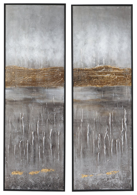 Aniyah A8000291 BlackGoldWhite Wall Art Set 2CN