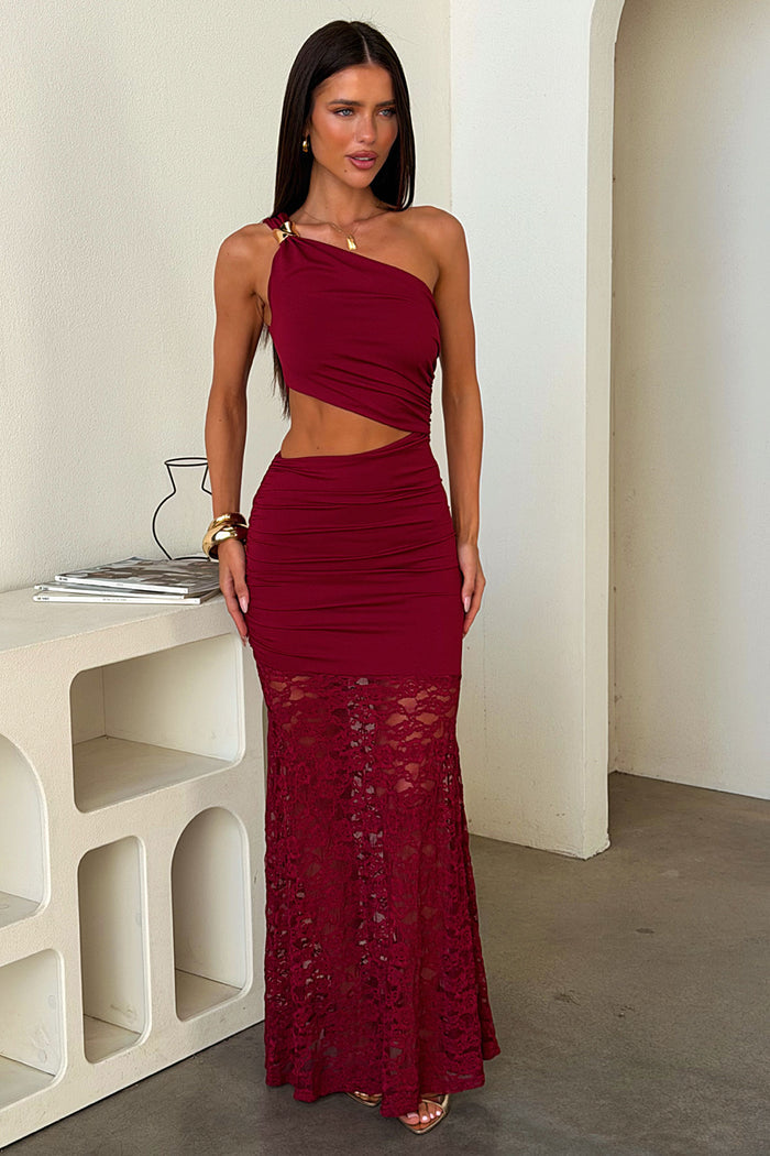 Aria Lace Maxi Dress - Burgundy