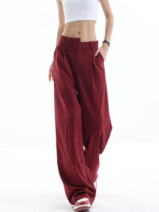 Asymmetrical High-Waist Pinstripe Pants