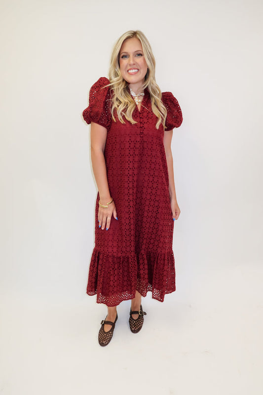 Autumn Affair Eyelet Midi Dress - The Pink Tulip Clothing