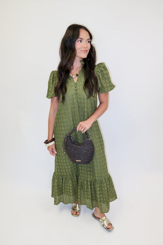 Autumn Affair Eyelet Midi Dress - The Pink Tulip Clothing