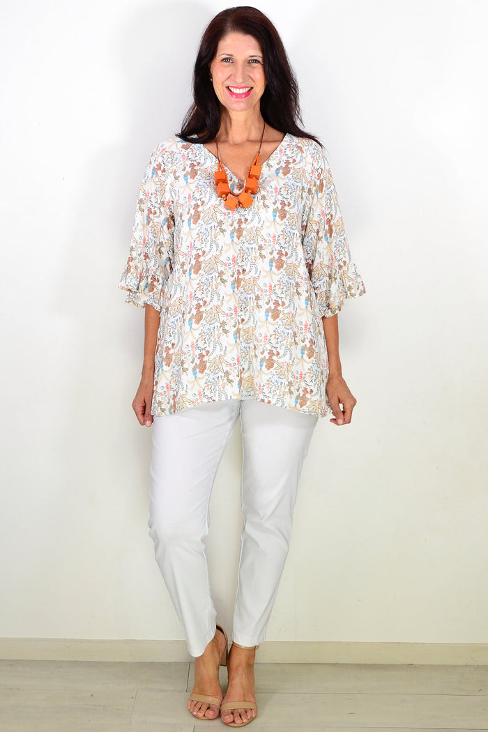 Wishstone Autumn Harvest Tunic Top, stylish fall-inspired tunic with leaf patterns and relaxed fit, perfect for casual wear.