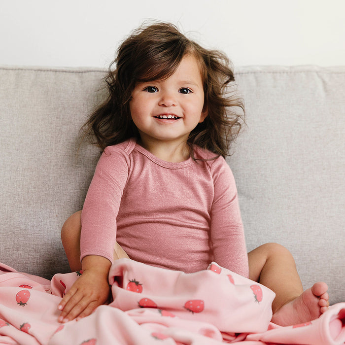 Baby Bodysuit, Long Sleeve, Merino Wool, Blush