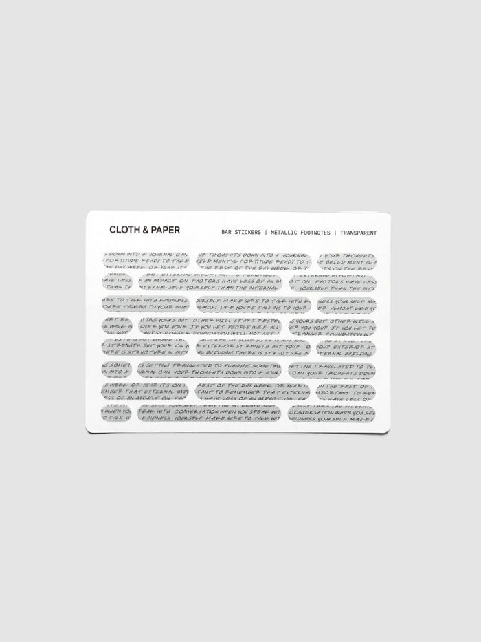 One sheet of Bar Stickers | Footnotes on a neutral background.