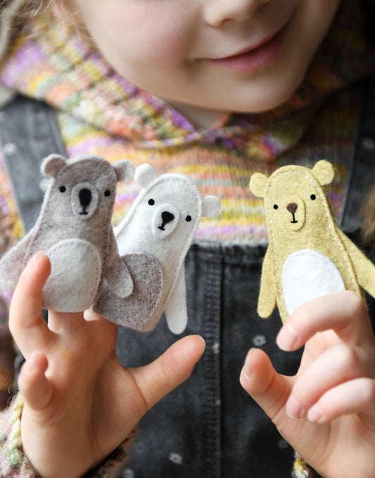 Bear Finger Puppets Felt Craft Sewing Kit, Clara and Macy