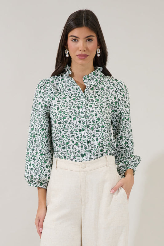Berty Button Down Long Sleeve Top Floral