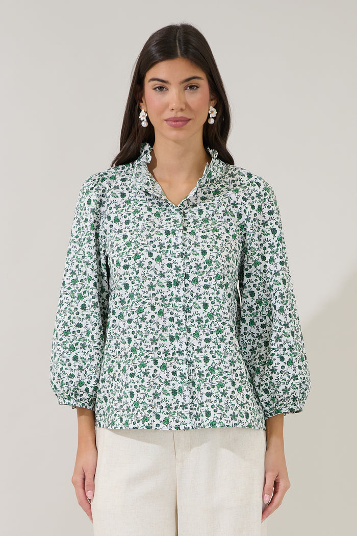 Berty Button Down Long Sleeve Top Floral