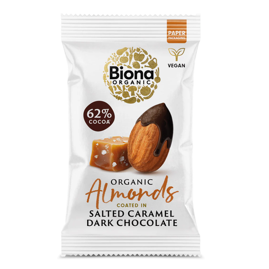 Biona Organic Dark Chocolate Salted Caramel Roasted Almonds 30g