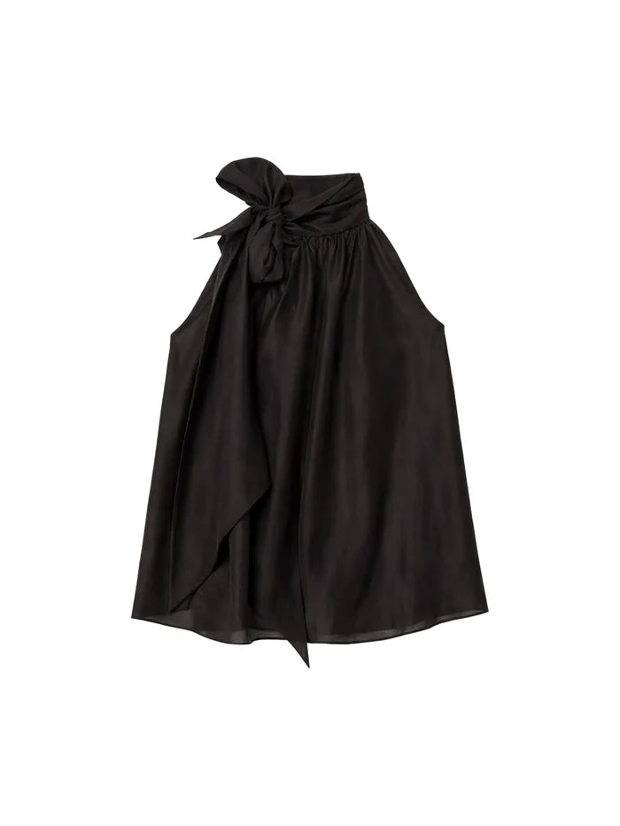 Black Bow Details Sleeveless Blouse Lyocell