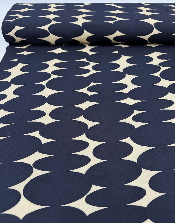 Black Pebble Lines Light & Lush Viscose Fabric