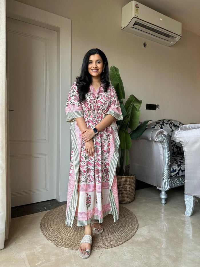 Block Print Cotton Kaftan - Soft Pastels