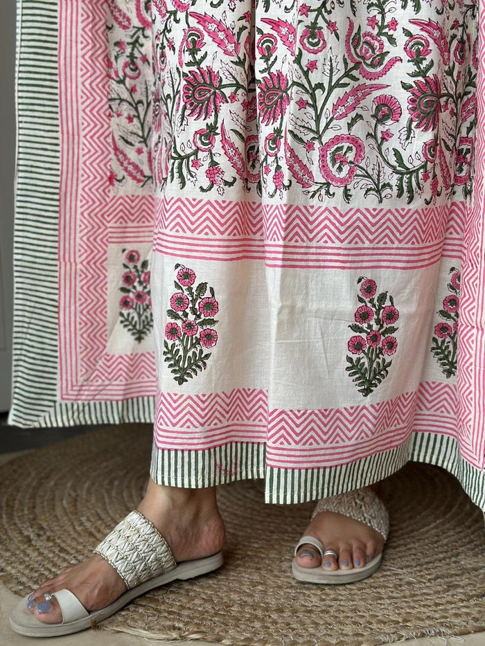 Block Print Cotton Kaftan - Soft Pastels