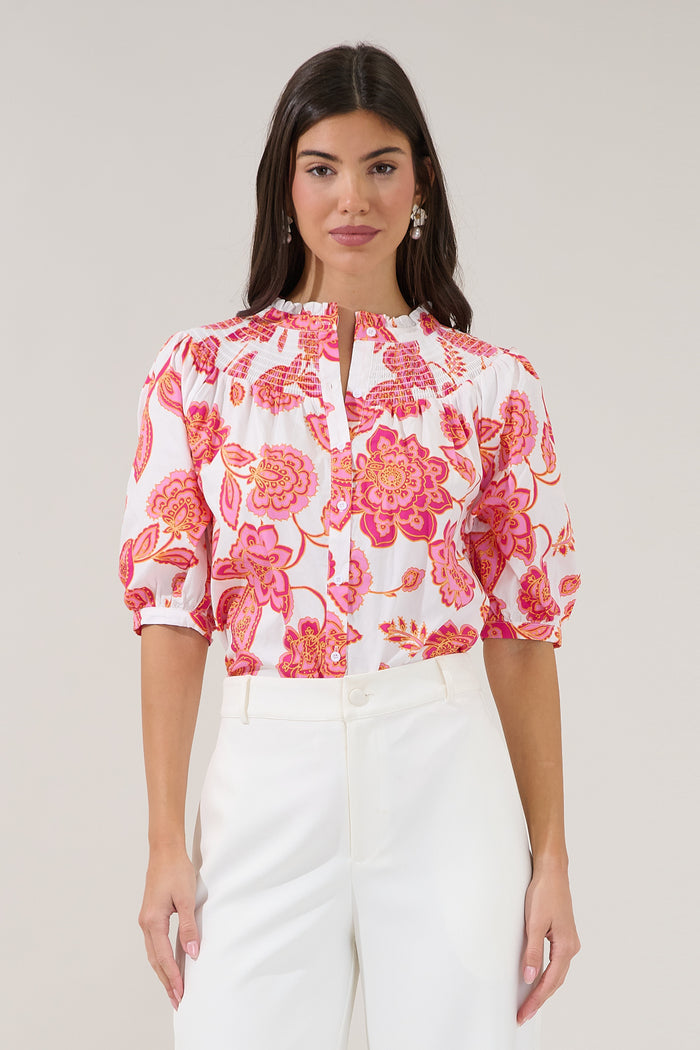 Blossom Smocked Mock Neck Top Arely Floral