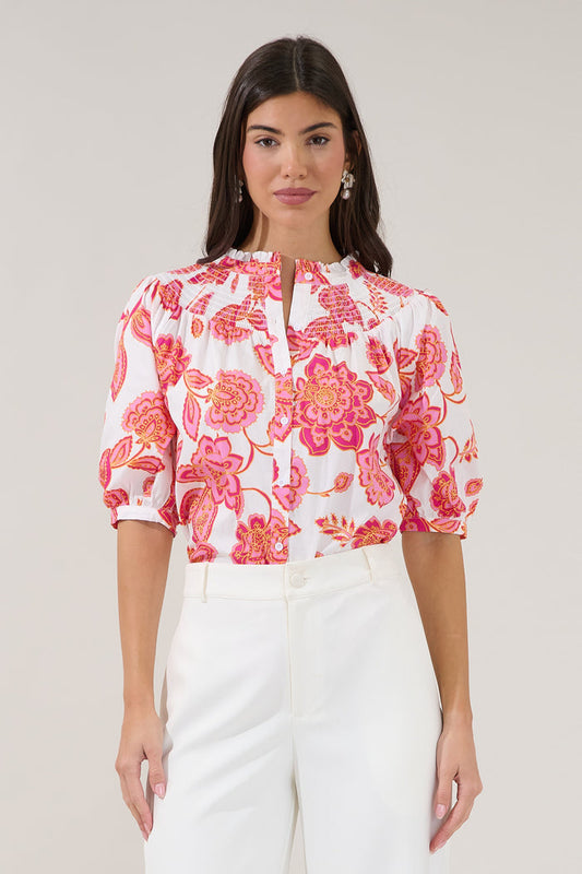 Blossom Smocked Mock Neck Top Arely Floral