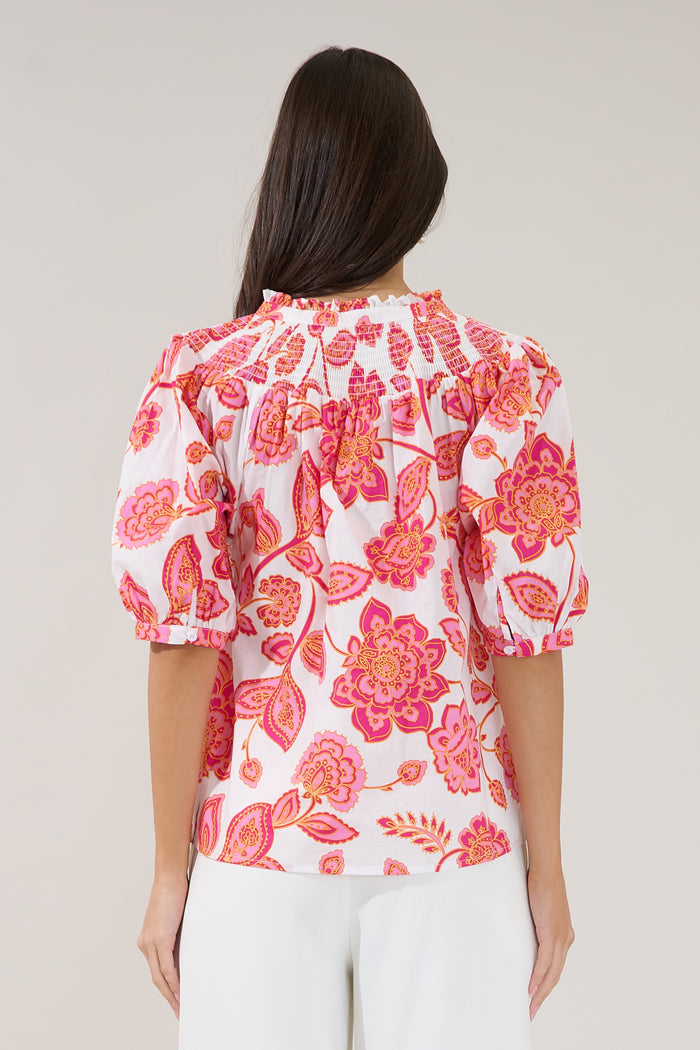 Blossom Smocked Mock Neck Top Arely Floral