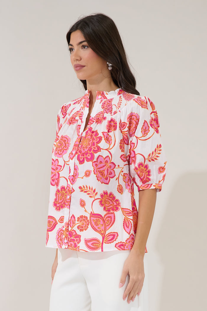 Blossom Smocked Mock Neck Top Arely Floral