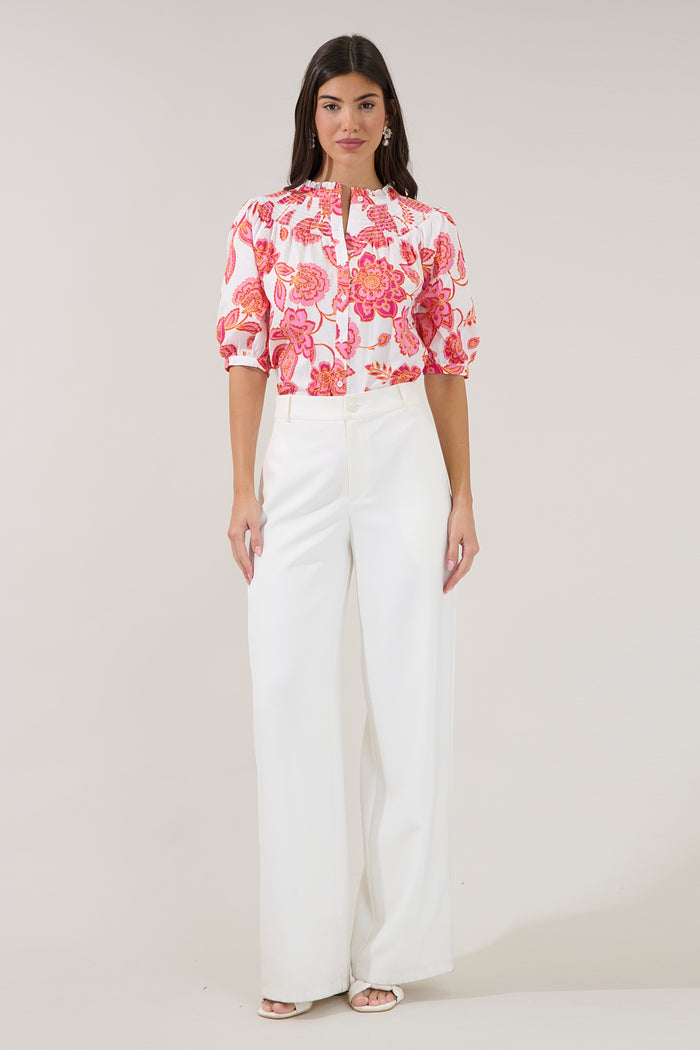 Blossom Smocked Mock Neck Top Arely Floral
