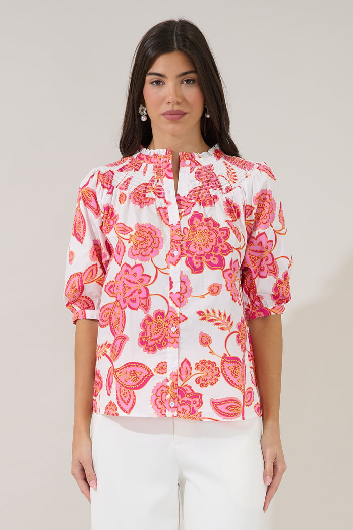 Blossom Smocked Mock Neck Top Arely Floral