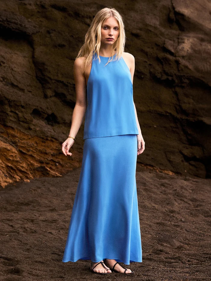 Blue Linen Blend Halter Top