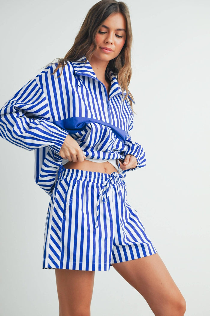 Blue Striped Drawstring Boxer Shorts - ANNIE.G