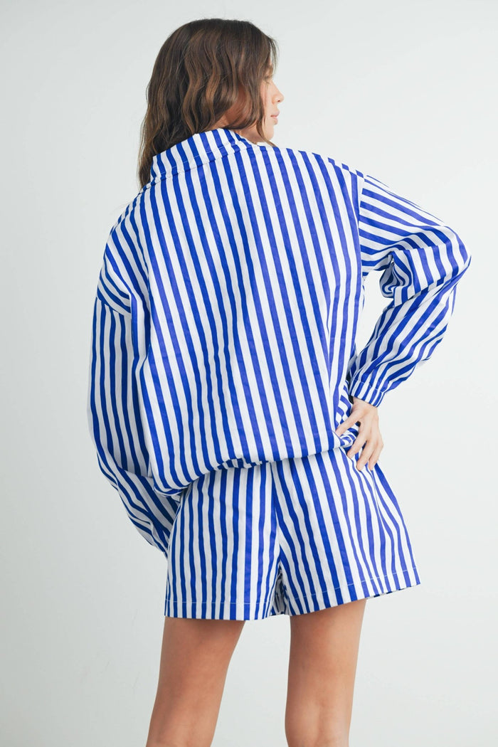 Blue Striped Drawstring Boxer Shorts - ANNIE.G