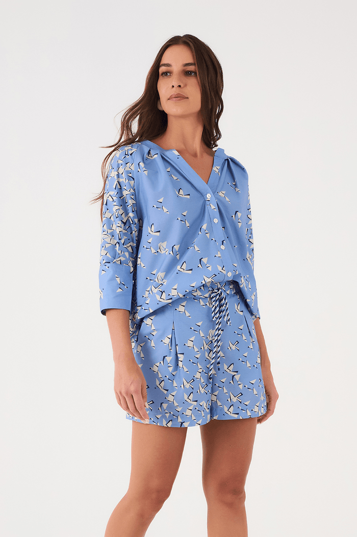 Blue Voo Livre Drawstring Waist Side Pockets Shorts_2