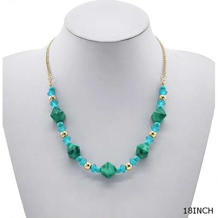 Bohemian Faux Malachite Beaded Necklace – 18" Fashion Jewelry with Gold Spacers (NCS-3332ST)
