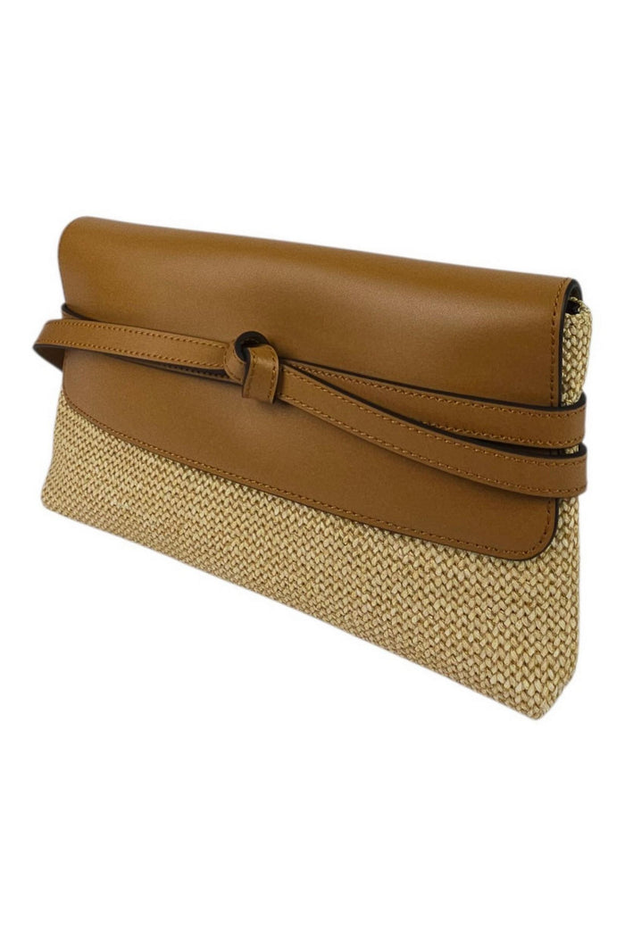 borsa donna belty in rafia e pelle naturale  e cuoio