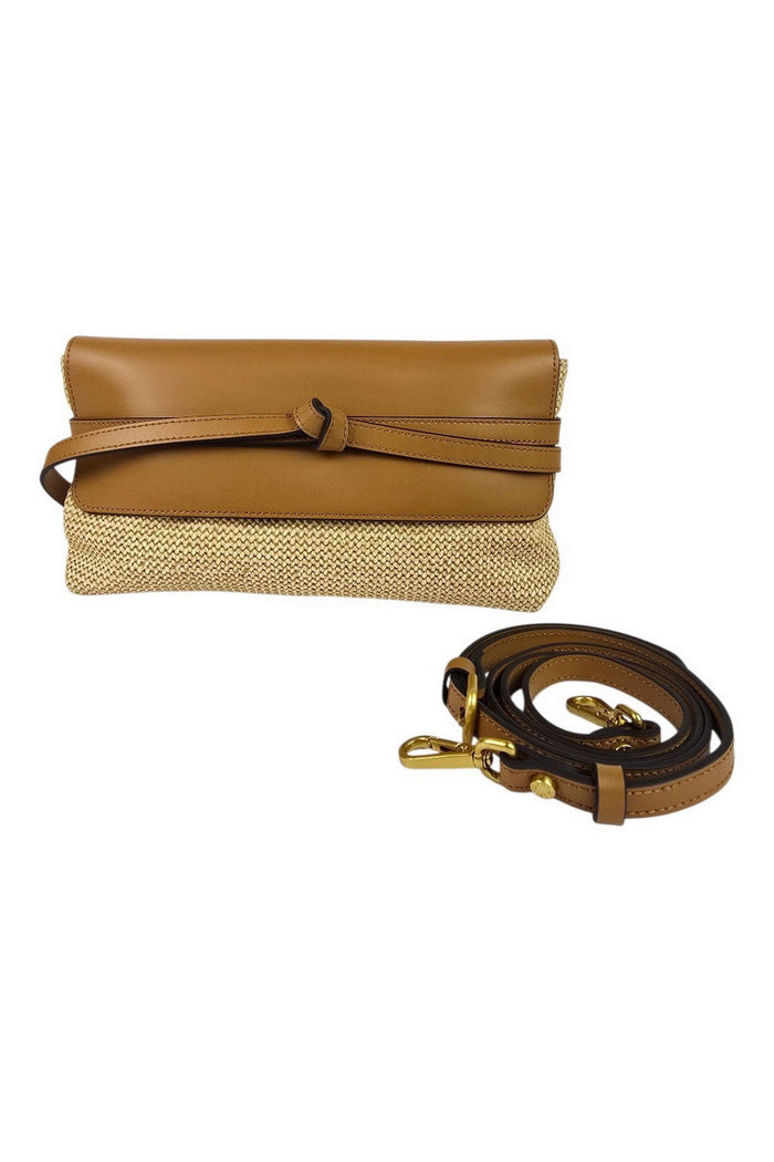 borsa donna belty in rafia e pelle naturale  e cuoio