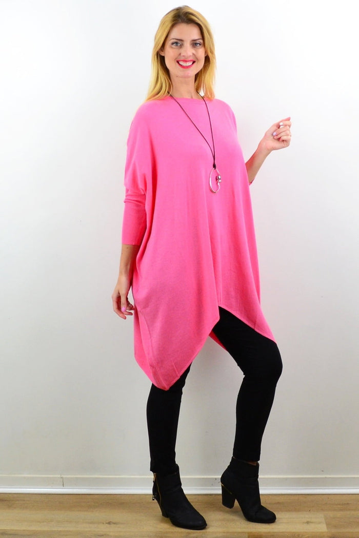 Bubble gum pink Snuggle Up tunic top by Boho Australia, featuring a cozy, relaxed fit with long sleeves and casual style.