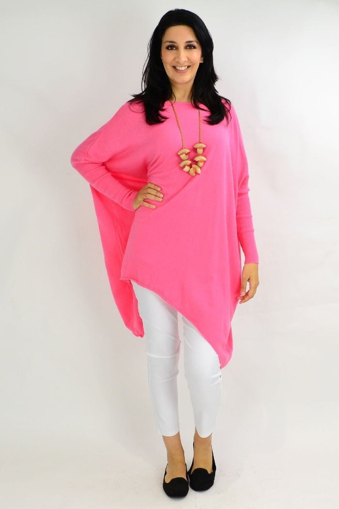 Bubble Gum Pink Snuggle Up Tunic Top by Boho Australia, showing soft fabric and relaxed fit in a cozy, stylish design.