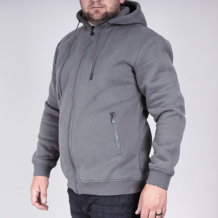 Calder Brush Back Zip Sweat Hoodie - Khaki Marl