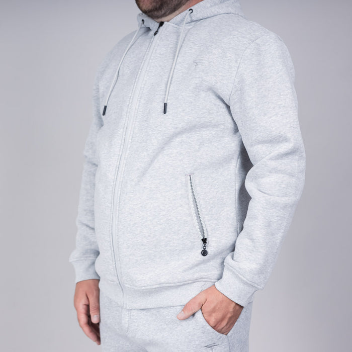Calder Brush Back Zip Sweat Hoodie - Silver Marl