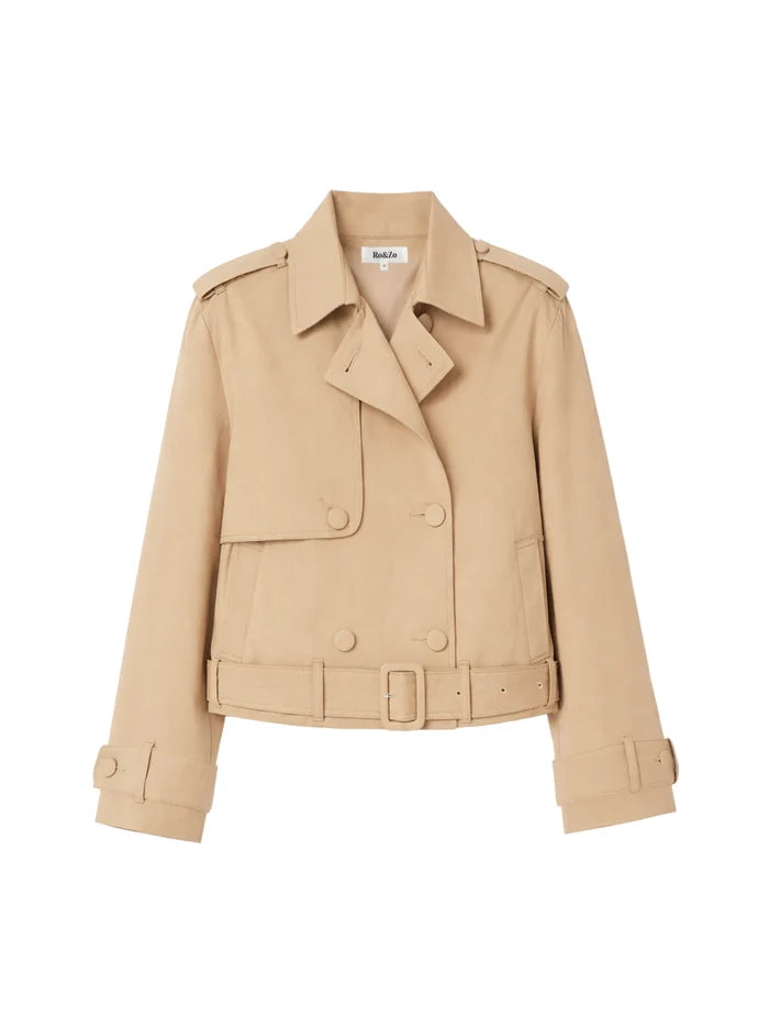 Camel Belted Cropped Trench Jacket