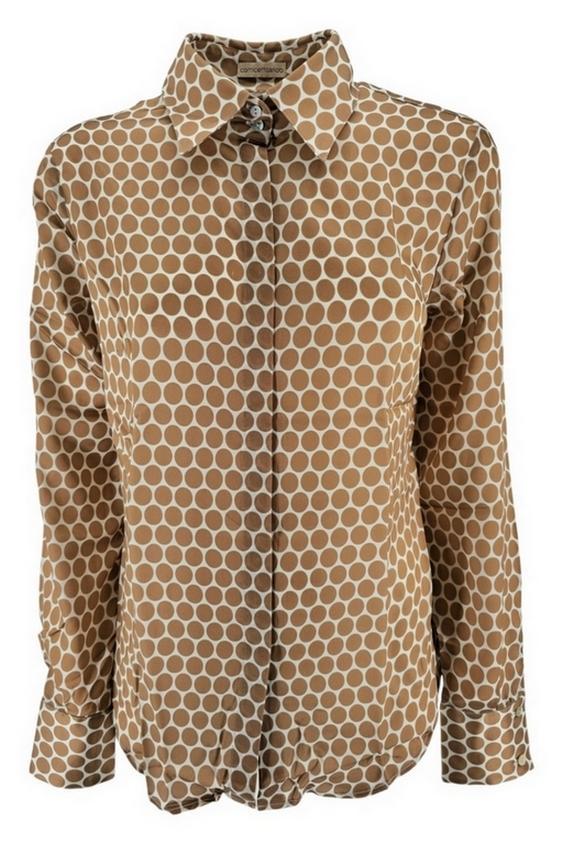 camicia donna a pois cammello e avorio