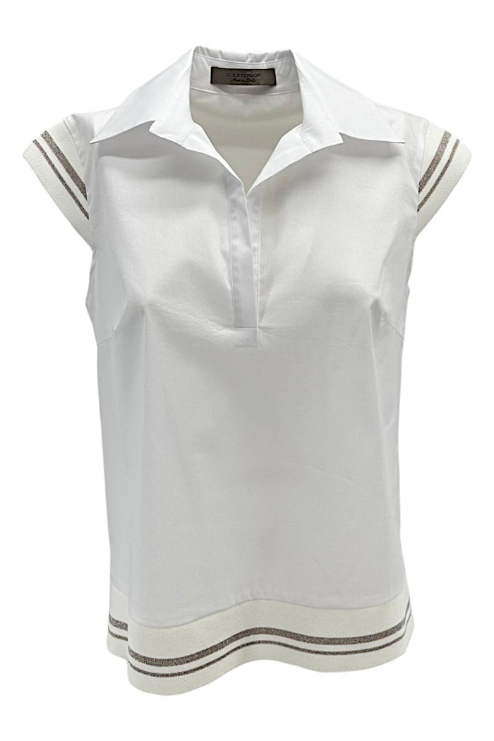camicia donna a polo bianco con bordi in lurex