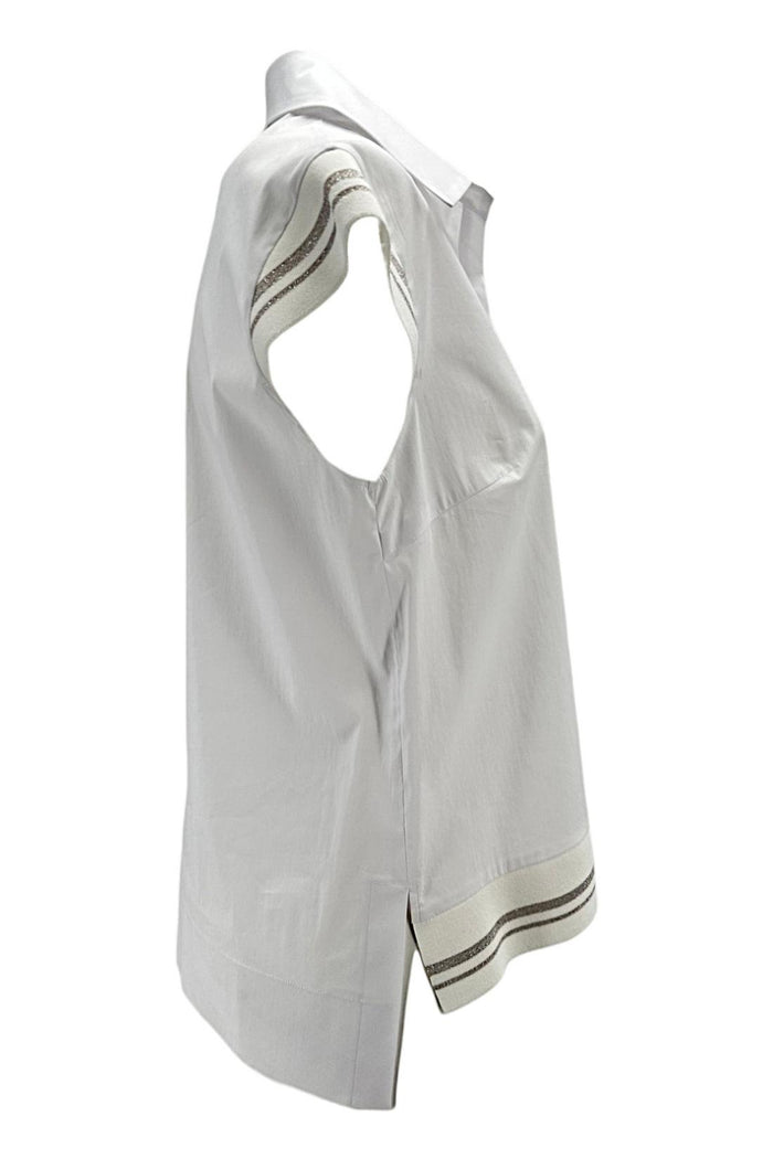 camicia donna a polo bianco con bordi in lurex