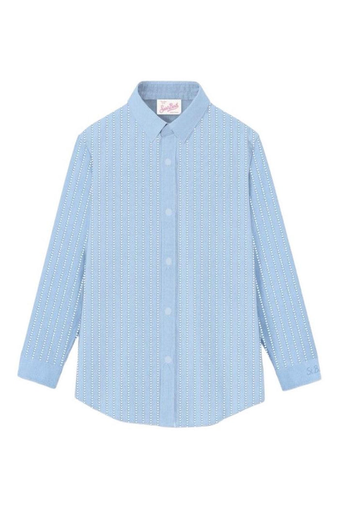 camicia donna azzurro con strass