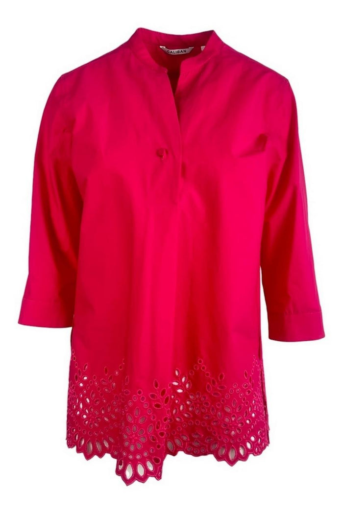 camicia donna con bordo in sangallo fucsia<BR/>