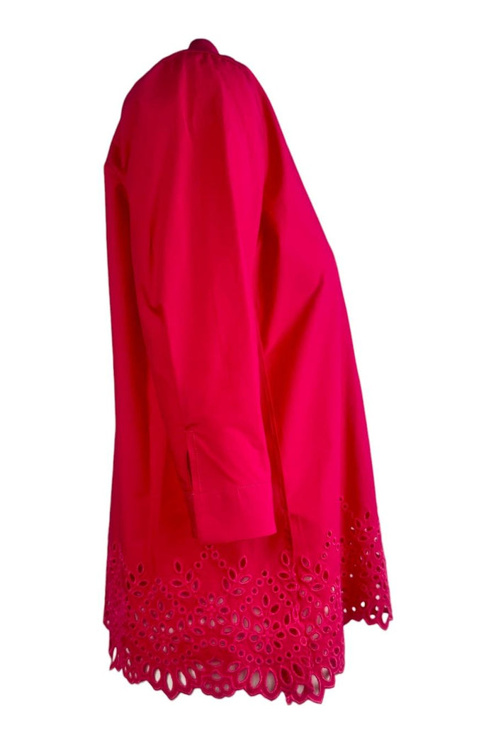 camicia donna con bordo in sangallo fucsia<BR/>