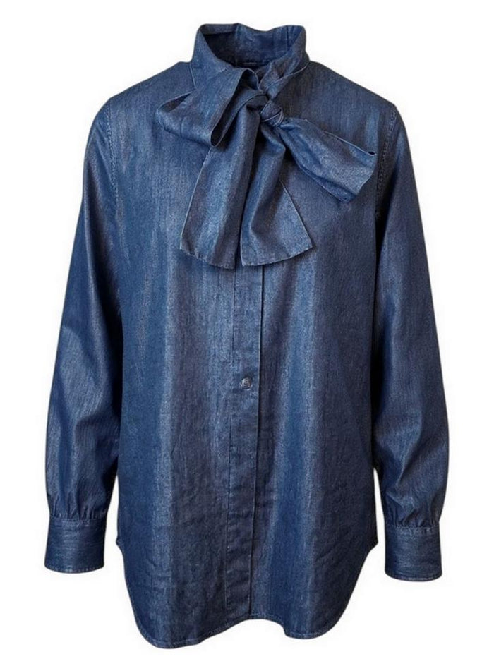 camicia donna con fiocco in chambrais