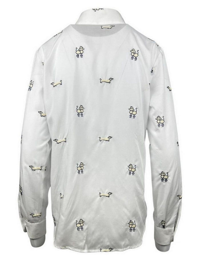 camicia donna con ricamo cani bianca e beige