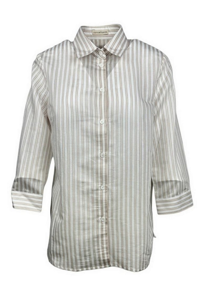 camicia donna con righe cangianti bianca e  beige