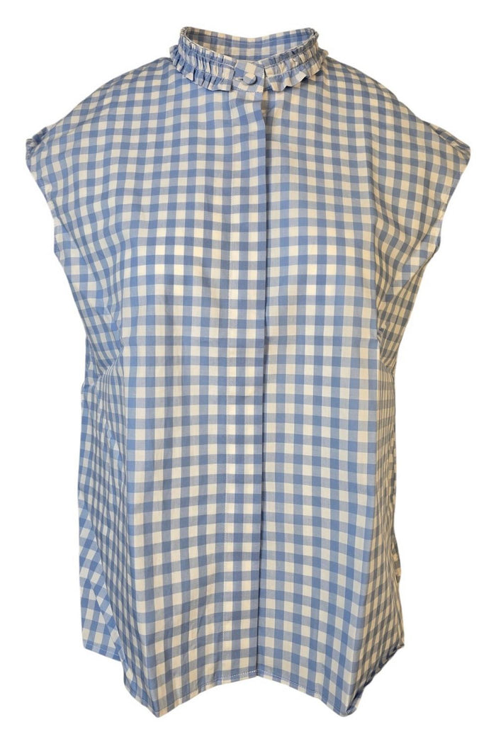 camicia donna corta a quadretti bianca e azzurra