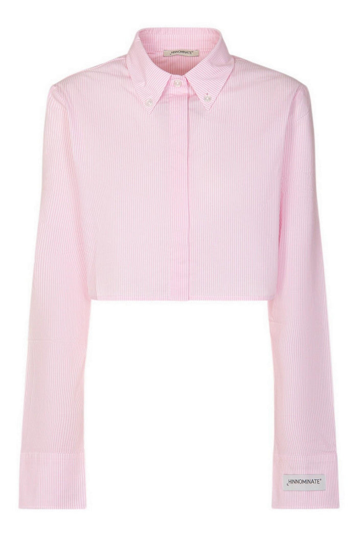 camicia donna cropped a righe bianco/ rosa